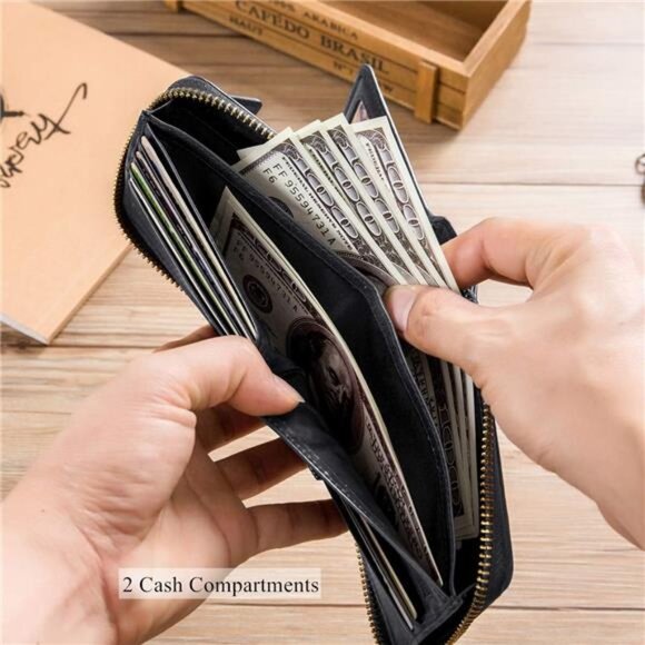 Mens Leather Wallet RFID Blocking Large Capacity Card Case ID Window Coin Pocket - Picture 5 of 7